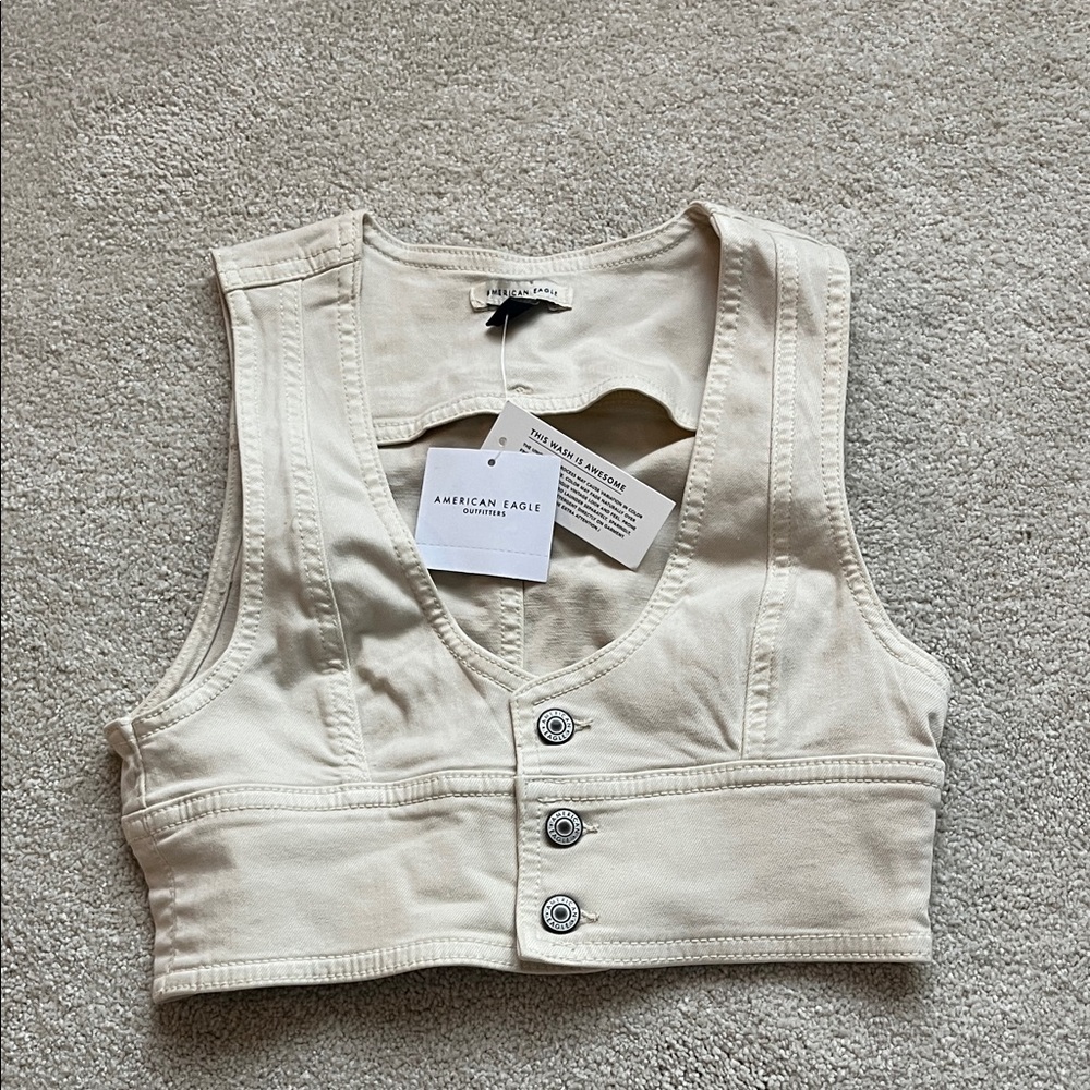 American Eagle Cropped Denim Vest